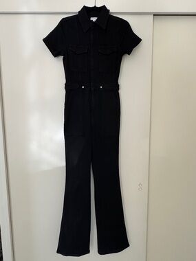 Good American NWT Black Denim Utility Zip-Front Flare Leg Jumpsuit Small (4/6)